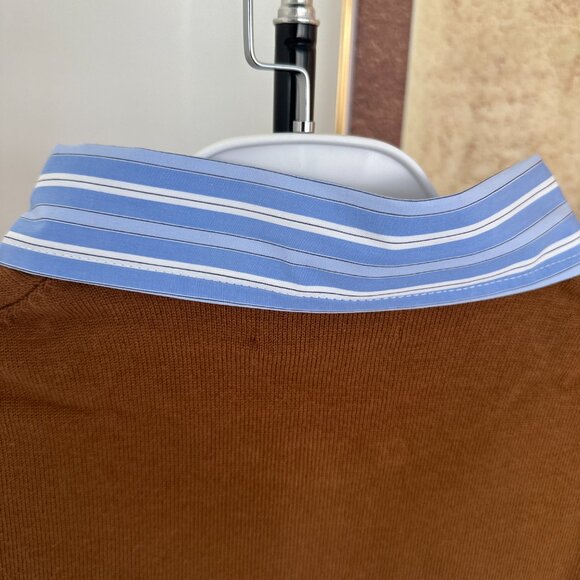 NWT Women's Brown Wool Miu Miu Cardigan with Blue Striped Collar Sz L - Picture 4 of 7